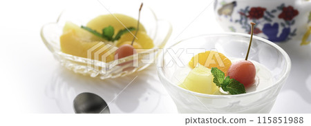 Fruit almond tofu made with fresh fruit 115851988