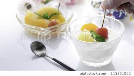 Fruit almond tofu made with fresh fruit 115851993