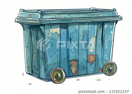 Old blue dumpster with peeling paint Old blue dumpster with peeling paint 115852247