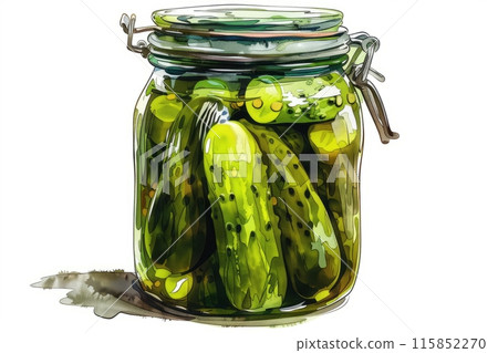 Illustrated jar of pickles with brine Illustrated jar of pickles with brine 115852270