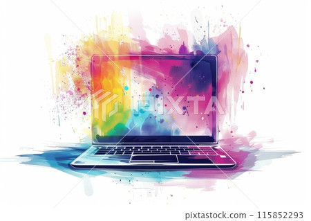Watercolor laptop with colorful splashes 115852293