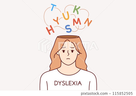 Girl suffers from dyslexia, which causes inability to read or write due to confusion in head 115852505