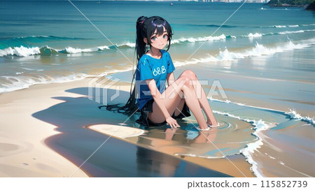 Girl sitting on the beach 115852739