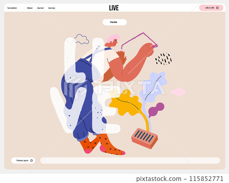 Life Unframed: Painter -modern flat vector concept illustration of a man drawing a house on the wall. Metaphor of unpredictability, imagination, whimsy, cycle of existence, play, growth and discovery Life Unframed: Painter -modern flat vector concept illustration of a man drawing a house on the wall. Metaphor of unpredictability, imagination, whimsy, cycle of existence, play, growth and discovery 115852771