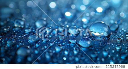 Water drops on a glass surface. Blue background. Shallow depth of field 115852966