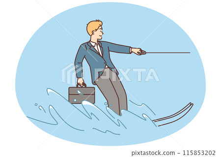Businessman riding water ski Businessman riding water ski 115853202