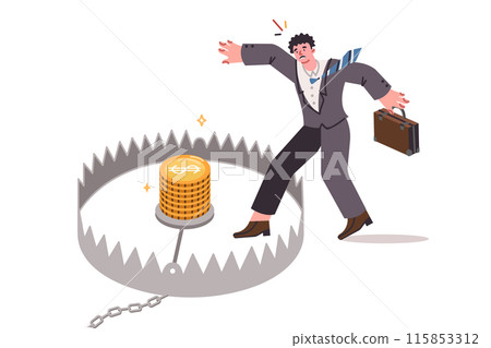 Trap for business man who wants to earn money and steps into mantrap on way to goal 115853312