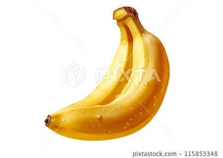 Bright yellow bananas with water droplets, isolated on white background, ideal for healthy food visuals. Bright yellow bananas with water droplets, isolated on white background, ideal for healthy food visuals. 115853348