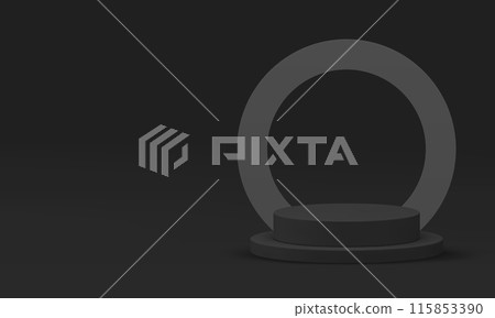 Black fashion 3d podium pedestal mock up for male product show realistic vector illustration Black fashion 3d podium pedestal mock up for male product show realistic vector illustration 115853390