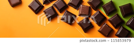 Handcrafted Chocolate Toffees on Vibrant Colored Backdrop with Copy Space 115853979