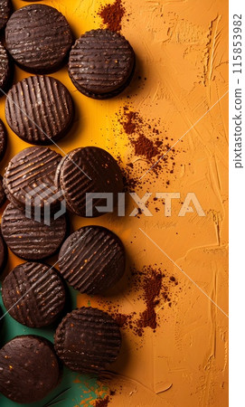 Ghana Inspired Traditional Chocolate Biscuits on Vibrant Colored Background 115853982