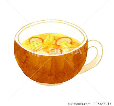 清湯（蔬菜湯）烹飪與食物手繪水彩插畫素材 115855013