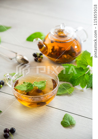 herbal tea from currant leaves and berries herbal tea from currant leaves and berries 115855018