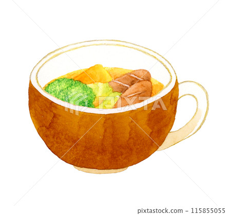 Pot-au-feu（蔬菜湯）烹飪和食物手繪水彩插畫素材 115855055