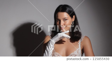 Beauty Photo Shot of Fashionable Lingerie Woman Model in Studio Beauty Photo Shot of Fashionable Lingerie Woman Model in Studio 115855430