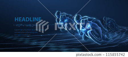 Fast motorcyclist on a blue background. Motorcycle race, Moto GP 115855742