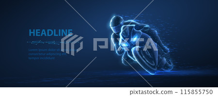 Fast motorcyclist on a blue background. Motorcycle race, Moto GP Fast motorcyclist on a blue background. Motorcycle race, Moto GP 115855750