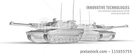 Modern tank on blue. Military technology, Autonomous weapons, Defence vehicle Modern tank on blue. Military technology, Autonomous weapons, Defence vehicle 115855755