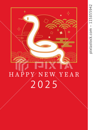 New Year's card with an auspicious white snake illustration, vertical New Year's card with an auspicious white snake illustration, vertical 115855942