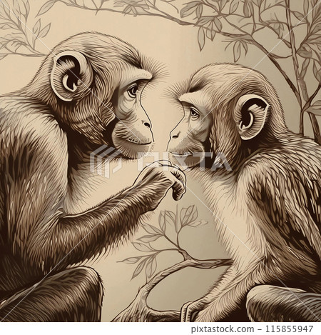 猴子夫婦看著對方 猴子夫婦看著對方 115855947