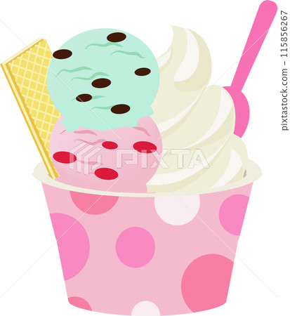 Soft serve ice cream and ice cream in a cup 115856267