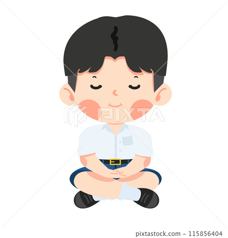 Boy student is sitting in meditation Boy student is sitting in meditation 115856404