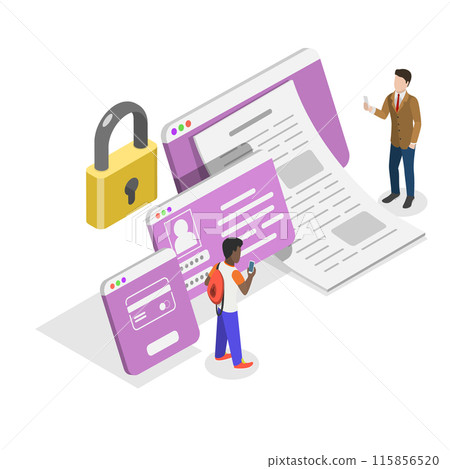 3D Isometric Flat Illustration of Secured Document, Protected Personal Data. Item 3 115856520