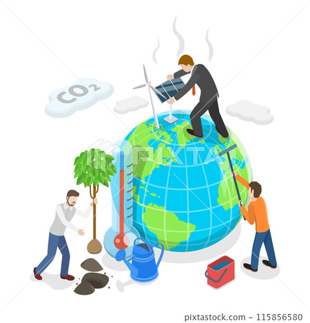 3D Isometric Flat Illustration of Eco Friendly Solutions, Innovative Green Technologies. Item 1 115856580