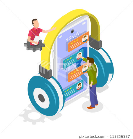 3D Isometric Flat Illustration of Customer Service, Global Technical Hotline Support. Item 3 115856587