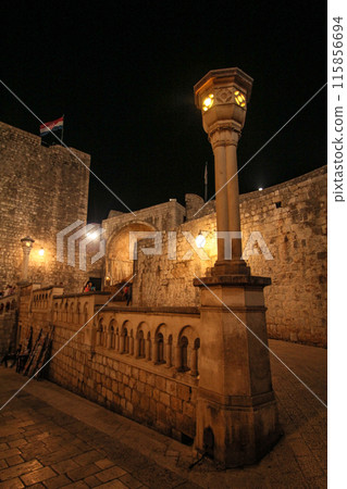Scenic illumination of downton Dubrovnik at night 115856694