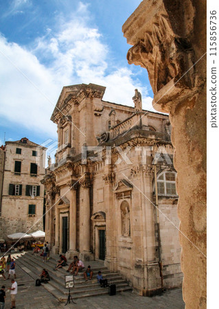 Portal of the baroque cathedral of Dubrovnik, seen from the Rectors Palace Portal of the baroque cathedral of Dubrovnik, seen from the Rectors Palace 115856736