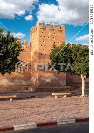 Scenic city wall of ancient Moroccan Taroudannt Scenic city wall of ancient Moroccan Taroudannt 115856982