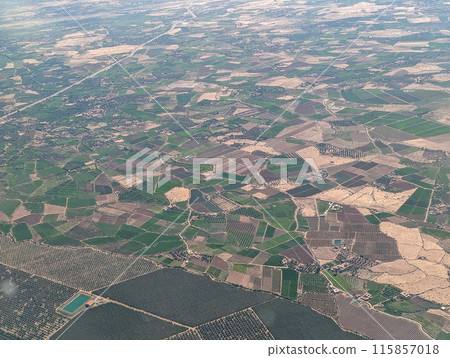 Aerial view of Moroccan countryside seen from an airplane Aerial view of Moroccan countryside seen from an airplane 115857018