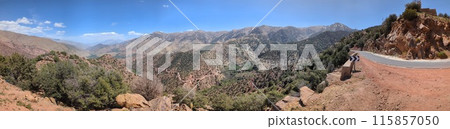 Panoramic view of famous Tizi n'Test pass in the Atlas mountains Panoramic view of famous Tizi n'Test pass in the Atlas mountains 115857050