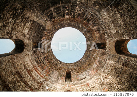 View up on a giant cupola of the Diocletian palace in Split View up on a giant cupola of the Diocletian palace in Split 115857076