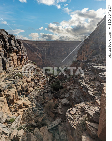 Hiking through the stone desert near Amtoudi in the Anti-Atlas 115857227