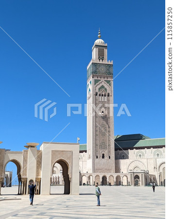Exterior of the famous Hassan II Mosque at the coast of Casablanca in Morocco Exterior of the famous Hassan II Mosque at the coast of Casablanca in Morocco 115857250
