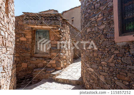 Old ancient door in a Moroccan village in the Anti-Atlas mountains Old ancient door in a Moroccan village in the Anti-Atlas mountains 115857252