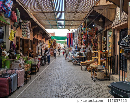 Impressions of typical Moroccan souks in the Marrakechs medina Impressions of typical Moroccan souks in the Marrakechs medina 115857313