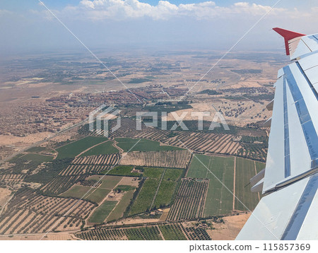 Aerial view of the Moroccan landscape and Marrakesh Aerial view of the Moroccan landscape and Marrakesh 115857369