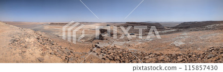 Panoramic view from the top of mount Gara Medouar to the desert 115857430
