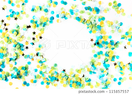 Happy birthday or any holiday festive background with confetti and copy space Happy birthday or any holiday festive background with confetti and copy space 115857557