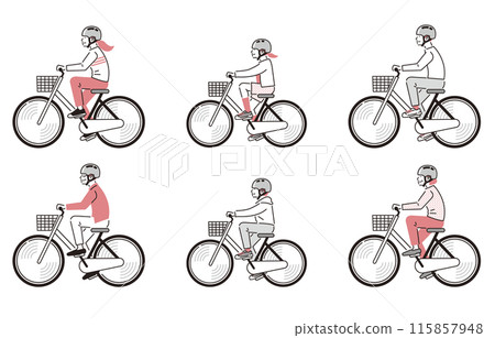 一群戴著頭盔騎自行車的人 115857948