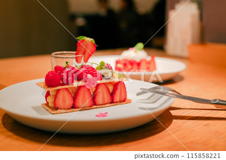 A striking strawberry millefeuille A striking strawberry millefeuille 115858221