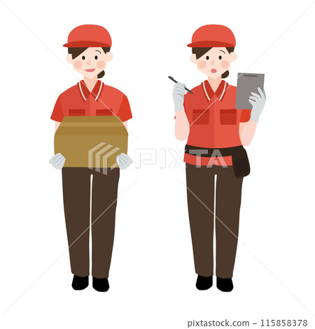 女工作人員運送行李的手繪向量圖 女工作人員運送行李的手繪向量圖 115858378