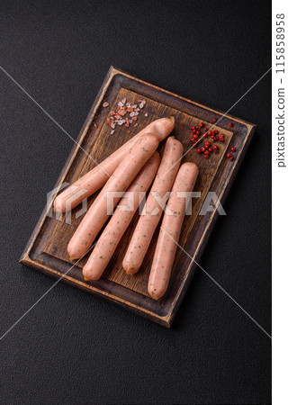 Vegan or vegetarian sausages made from meat substitutes 115858958
