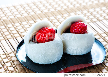 Strawberry Daifuku on a tray 115859221