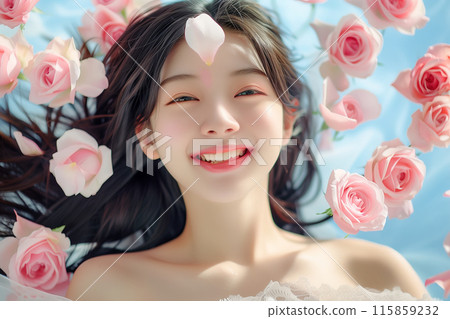 一個女人與一朵玫瑰的形象 115859232