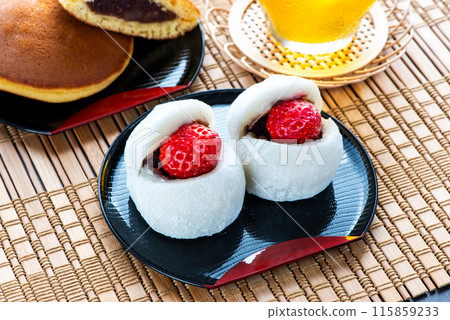Strawberry Daifuku on a tray Strawberry Daifuku on a tray 115859233