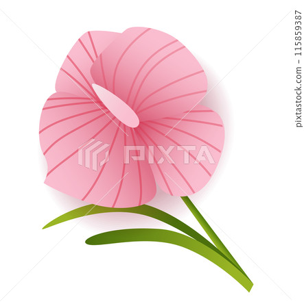 Pink flower with green leaves and stems on white background botanical design floral art Pink flower with green leaves and stems on white background botanical design floral art 115859387